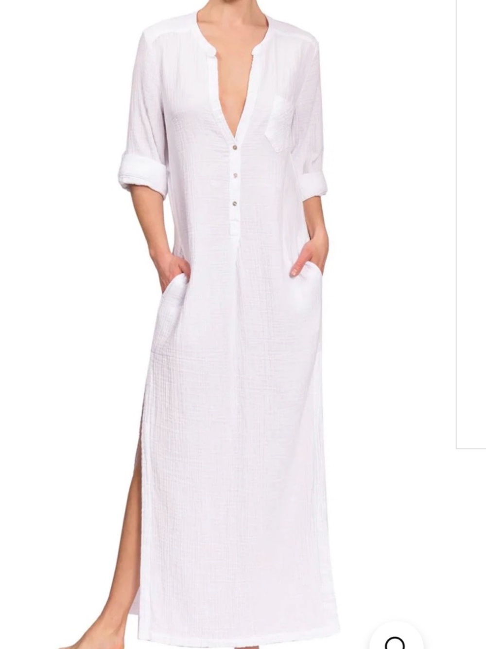 NEW Everyday Ritual XL Tracey White Long Gauze Tunic Dress with Side Slit